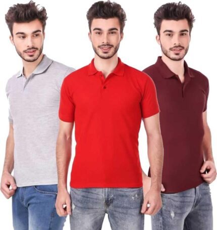 Men's Polo Neck Short Sleeve Casual Tshirt Combo of Red, Maroon, Grey colors (Pack of 3)